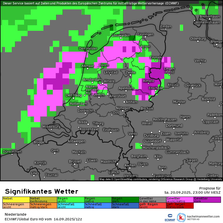Weermodellen berekenen voor zaterdagavond stevige onweersbuien