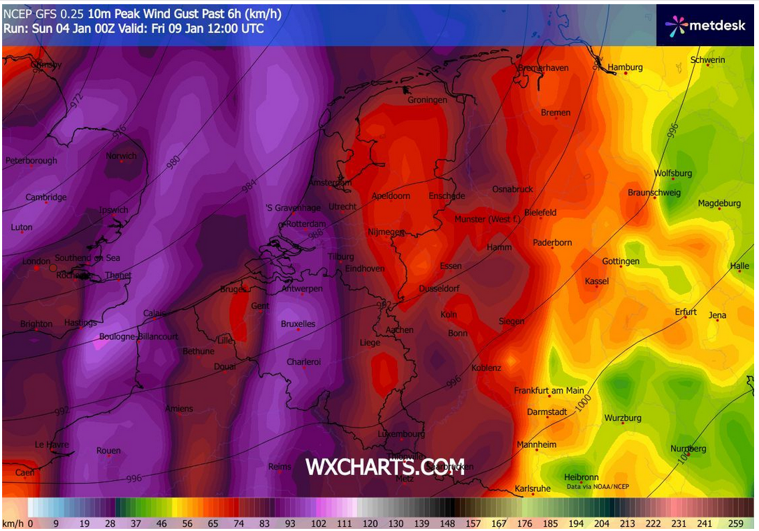 Beide weermodellen laten wel een onstuimige weerbeeld zien vrijdag