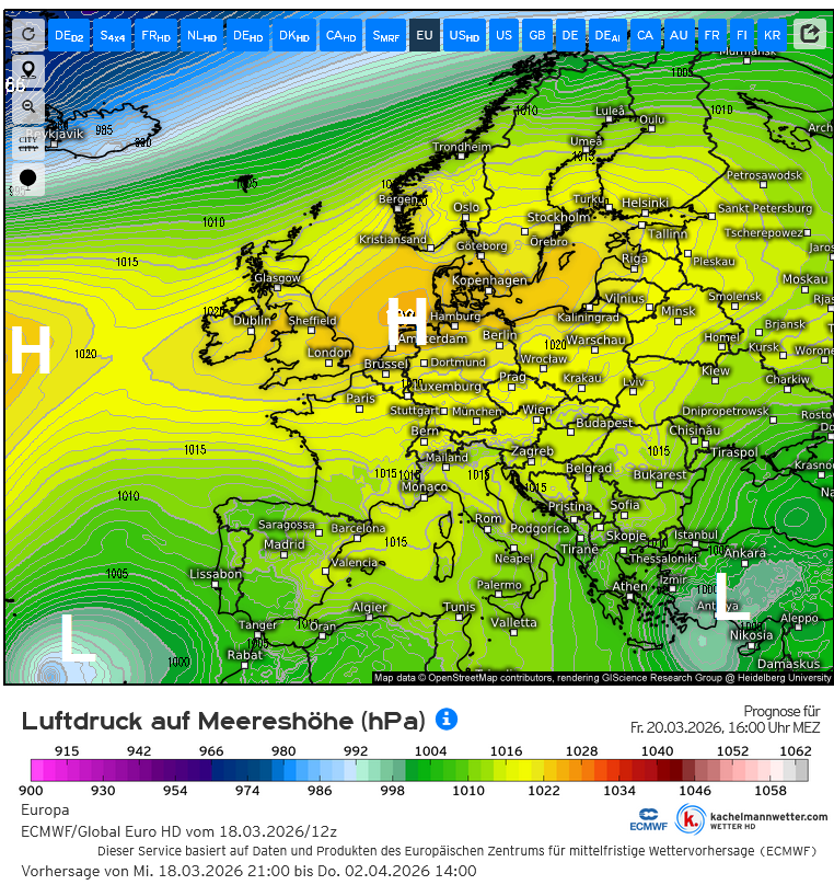 Komende dagen is het af en aan met hogedrukgebieden vanaf de Atlantische Oceaan