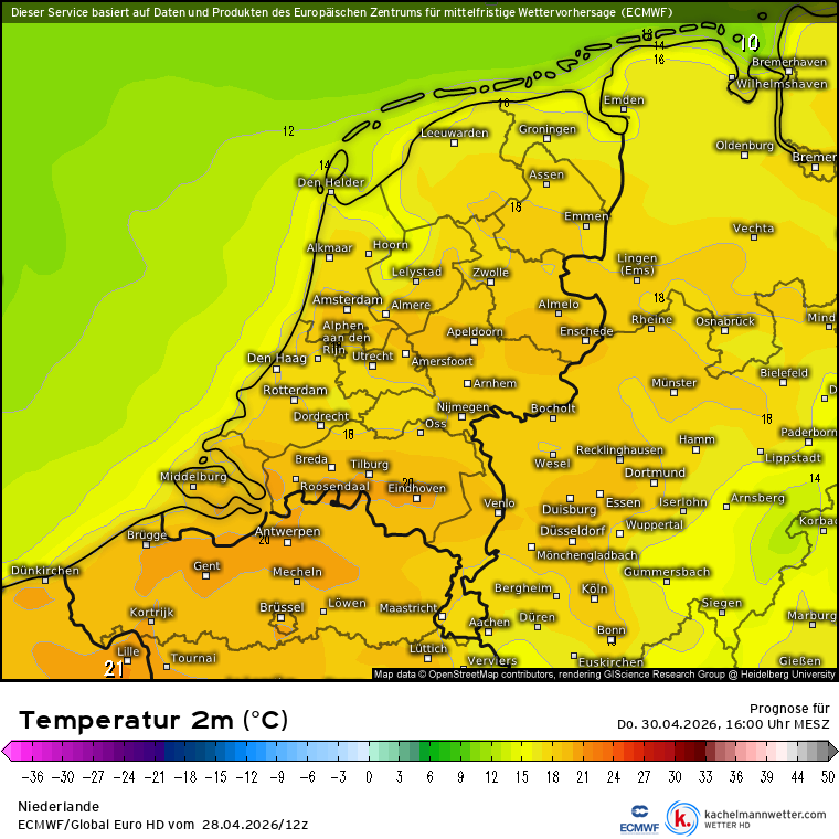 Maximale temperaturen donderdag