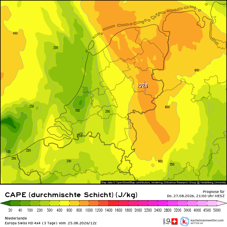 CAPE voor donderdagavond
